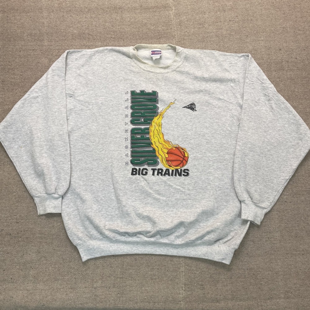 Vintage Silver Grove Big Trains Sweatshirt Men XXL Gray 1990s‎ Hanes